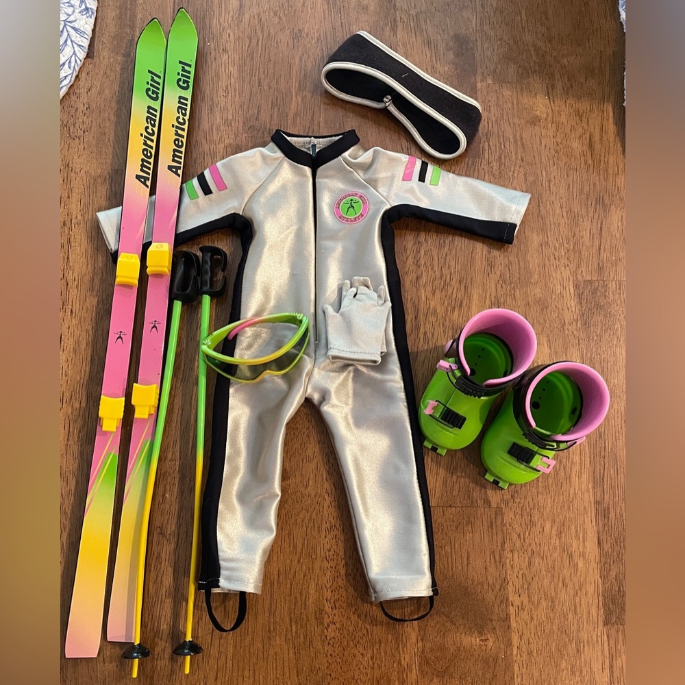 American Girl Metallic Downhill Racer Ski Outfit w/ Skis & Poles - Picture 2 of 6